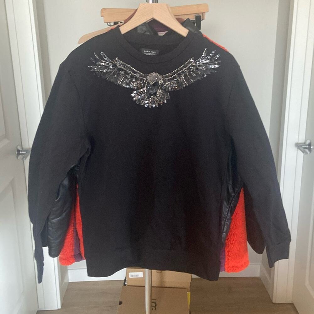 ZARA MAN Eagle Sequin Sweatshirt Crewneck M Black